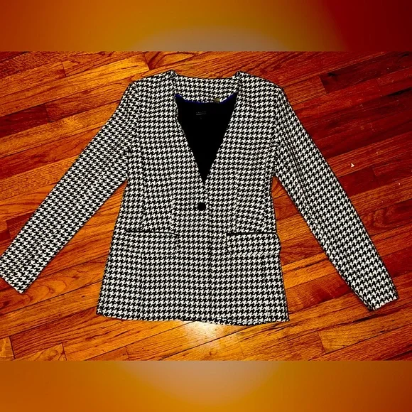 Tahari Womens Houndstooth Fitted Blazer Jacket - Picture 1 of 6